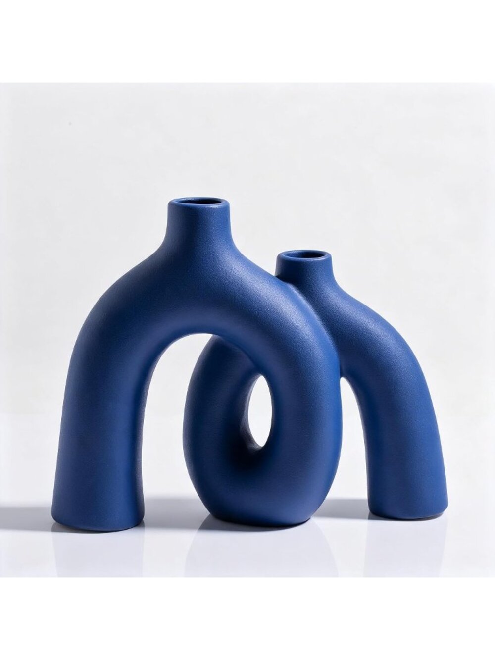 Modern Elegant Blue Matte Ceramic Nordic Boho Vase Set For Living Room Decor